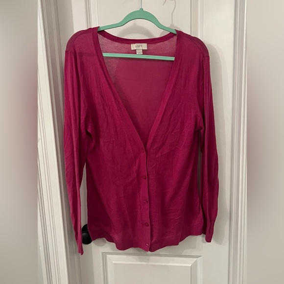 LOFT Fuchsia Button-Up Cardigan - Picture 1 of 4